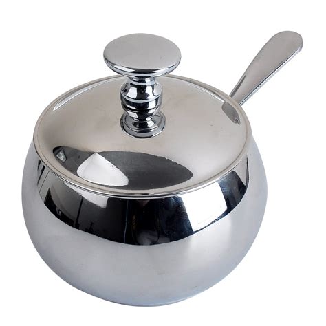 Stainless Stee Sugar Bowl, Sugar Pot with Lid and Spoon, Large 